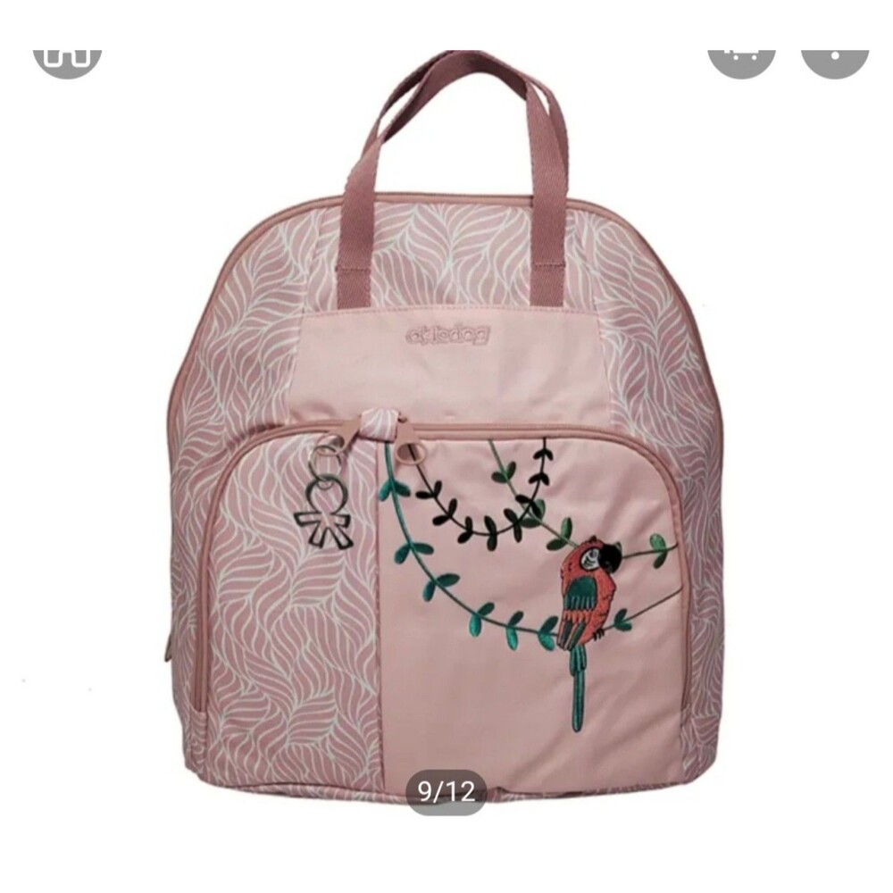 Okiedog Pink Diaper Bag with Embroidered Parrot NWT